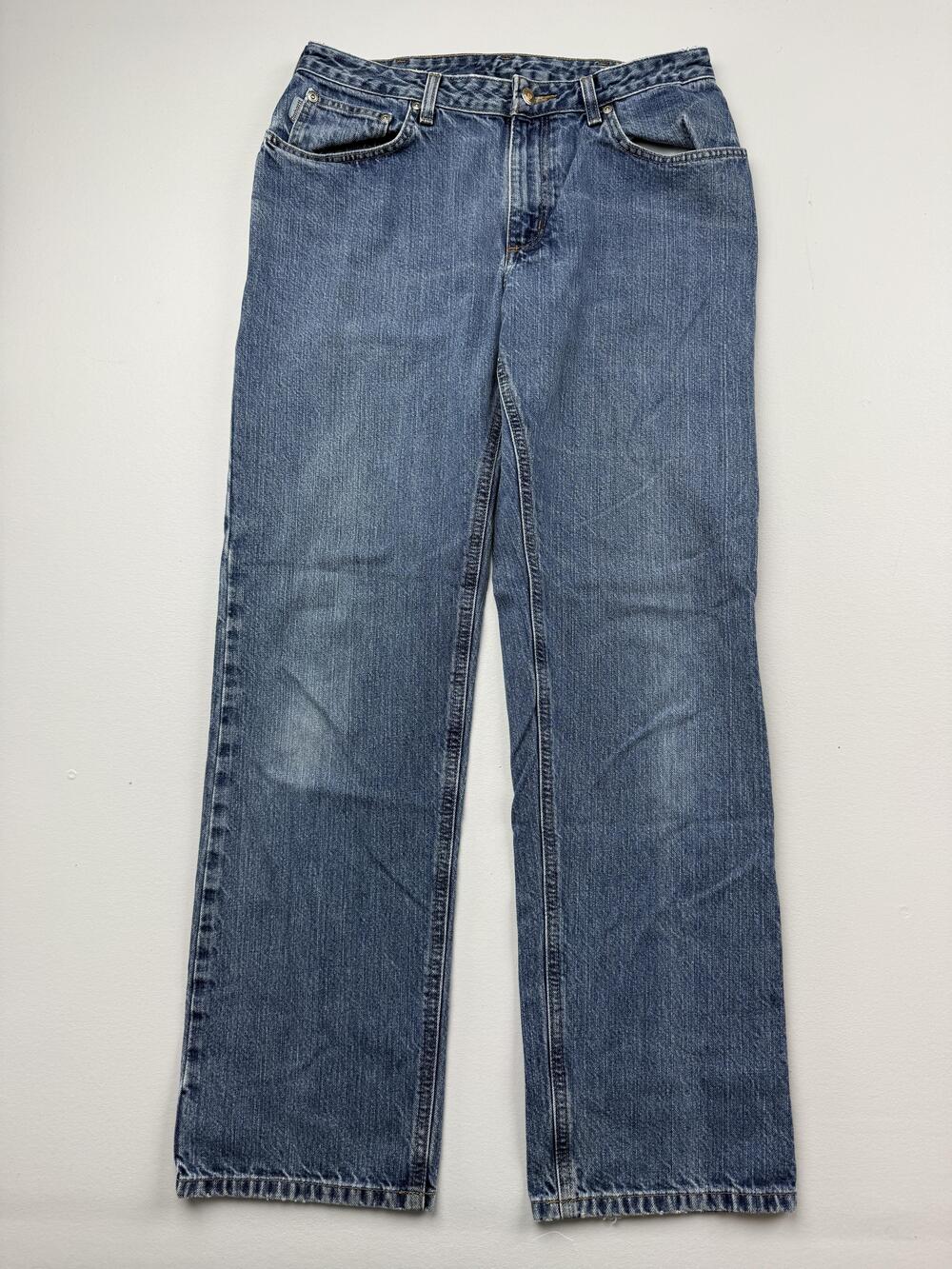 Carhartt Jeans Womens 10 X 32 Blue Medium Wash Relaxed Straight Denim Work